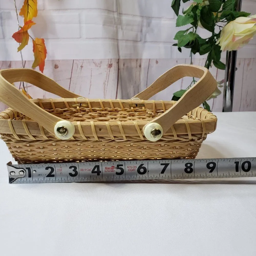 Small Rectangular Rattan Storage Basket w/ Handles Natural Blonde Coastal Decor